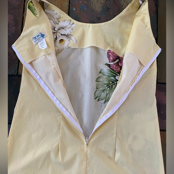 KY's Yellow Tropical Floral Anthurium Orchid Havaiian Midi Tank Dress - Picture 12 of 16